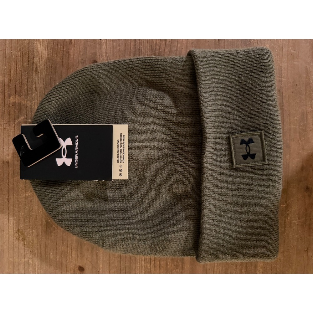 Under Armour Mens Beanie Hat Olive Green Cuffed Knit OSFM 1373155